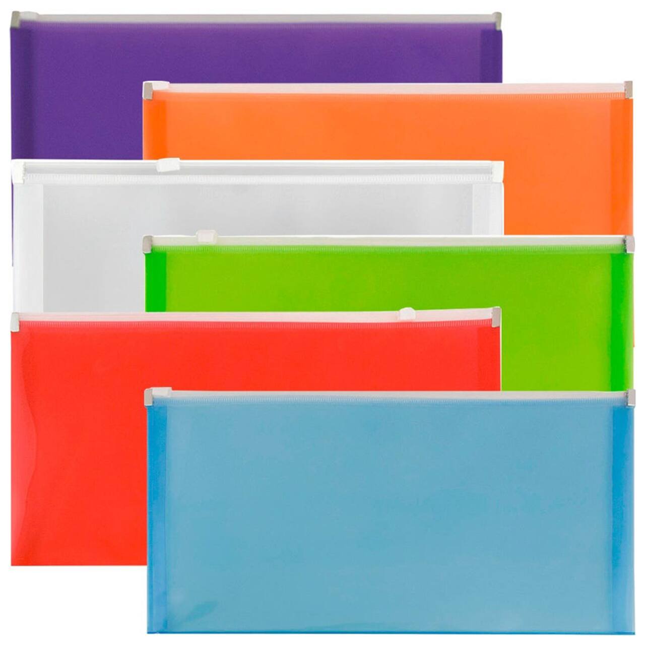 JAM Paper 4.13" x 9.5" Mixed Plastic Zip Closure Booklet Envelopes, 12ct.